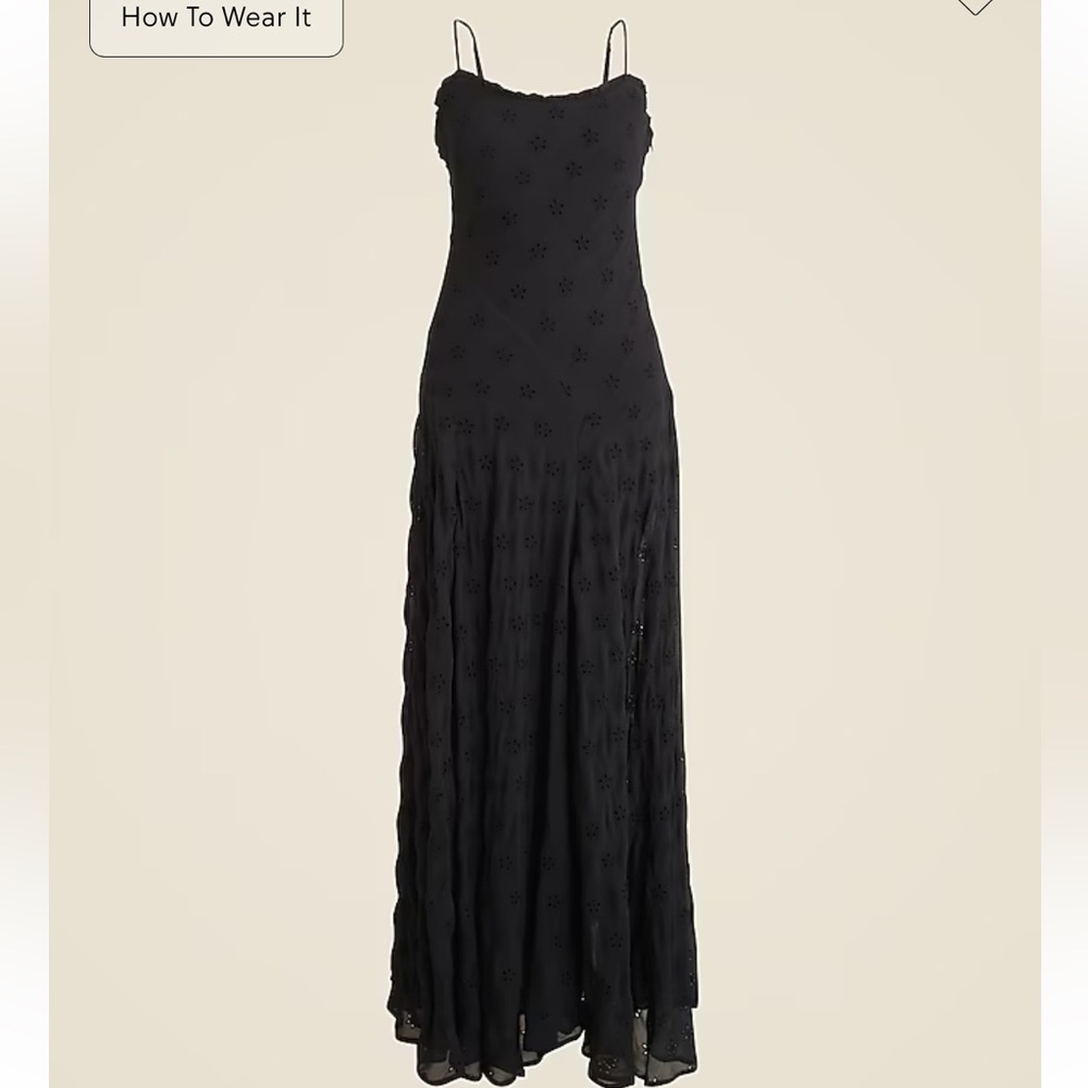 NWT! J.Crew Collection Black eyelet maxi slip dress. Size 00 $398